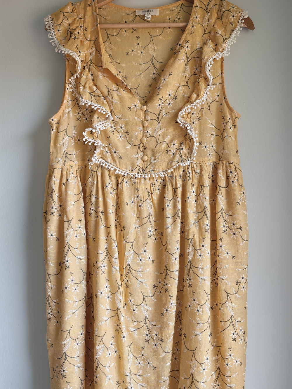 Umgee Women's Yellow Floral Ruffle Dress Size S